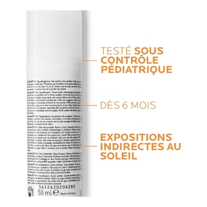 50mL LA ROCHE POSAY ANTHELIOS DERMO-PEDIATRICS Lait solaire spécial bébé & nourrisson - SPF50+  1 of 4 