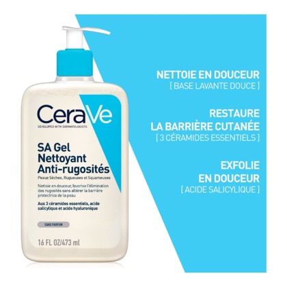 473ML CERAVE SA ANTI-RUGOSITES Gel nettoyant exfoliant doux corps peaux très sèches, rugueuses et kératose pilaire  1 of 4 