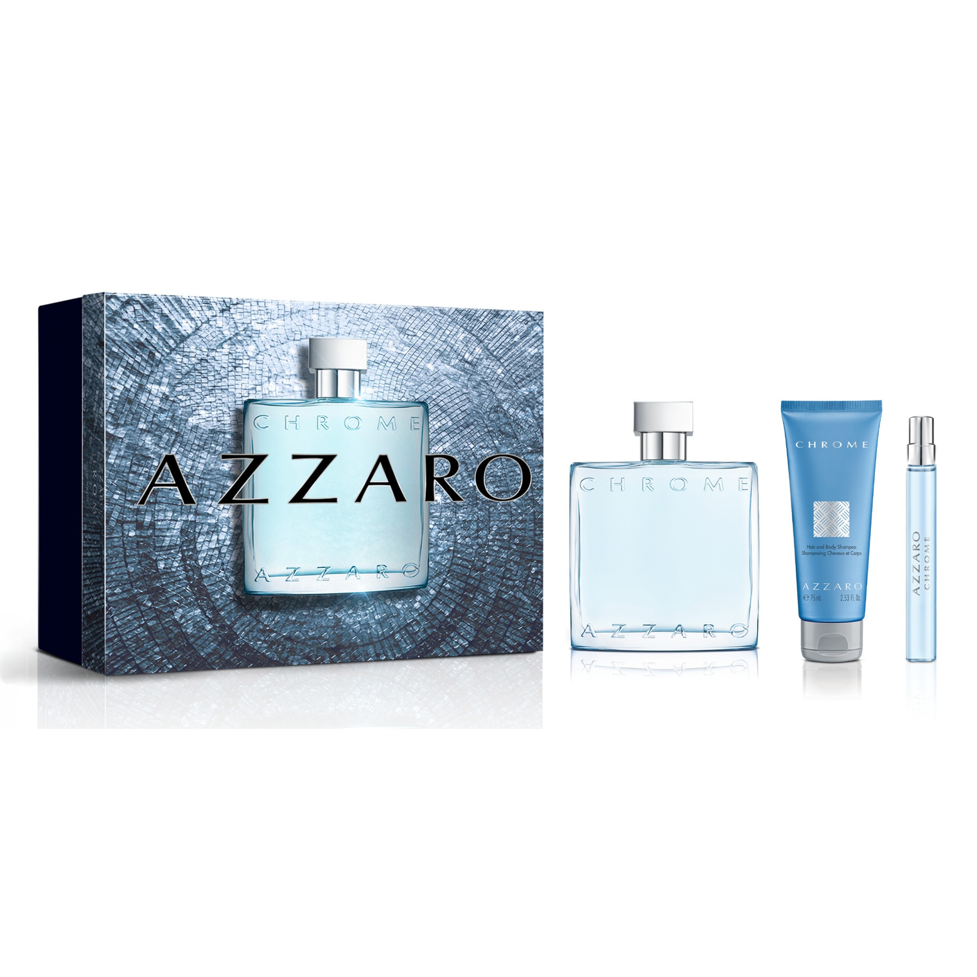 AZZARO CHROME Coffret - eau de toilette + gel douche cheveux & corps + un format voyage 1 of 1 Coffret - eau de toilette + gel douche cheveux & corps + un format voyage