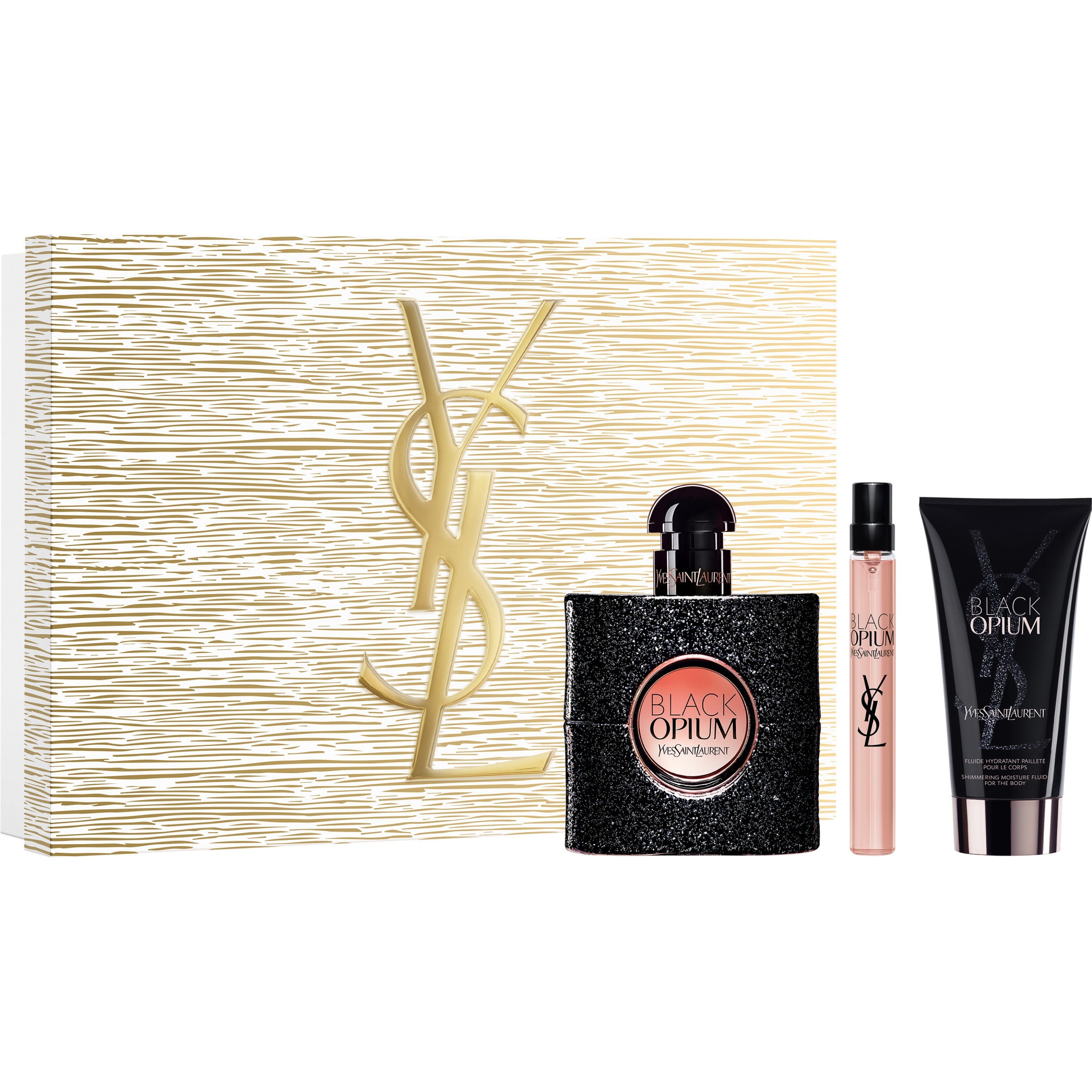 Yves Saint Laurent BLACK OPIUM Coffret eau de parfum + lait pour le corps + vaporisateur voyage 1 of 2