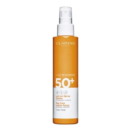 150ML Clarins CRÈME SOLAIRE CORPS Lait-en-Spray Solaire Corps UVA/UVB 50+  1 of 3 