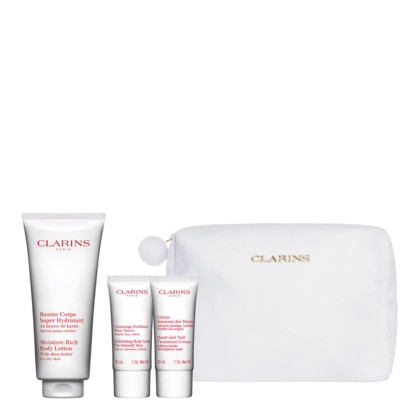 Coffret baume corps super hydratant +  gommage exfoliant + crème jeunesse des mains + trousse