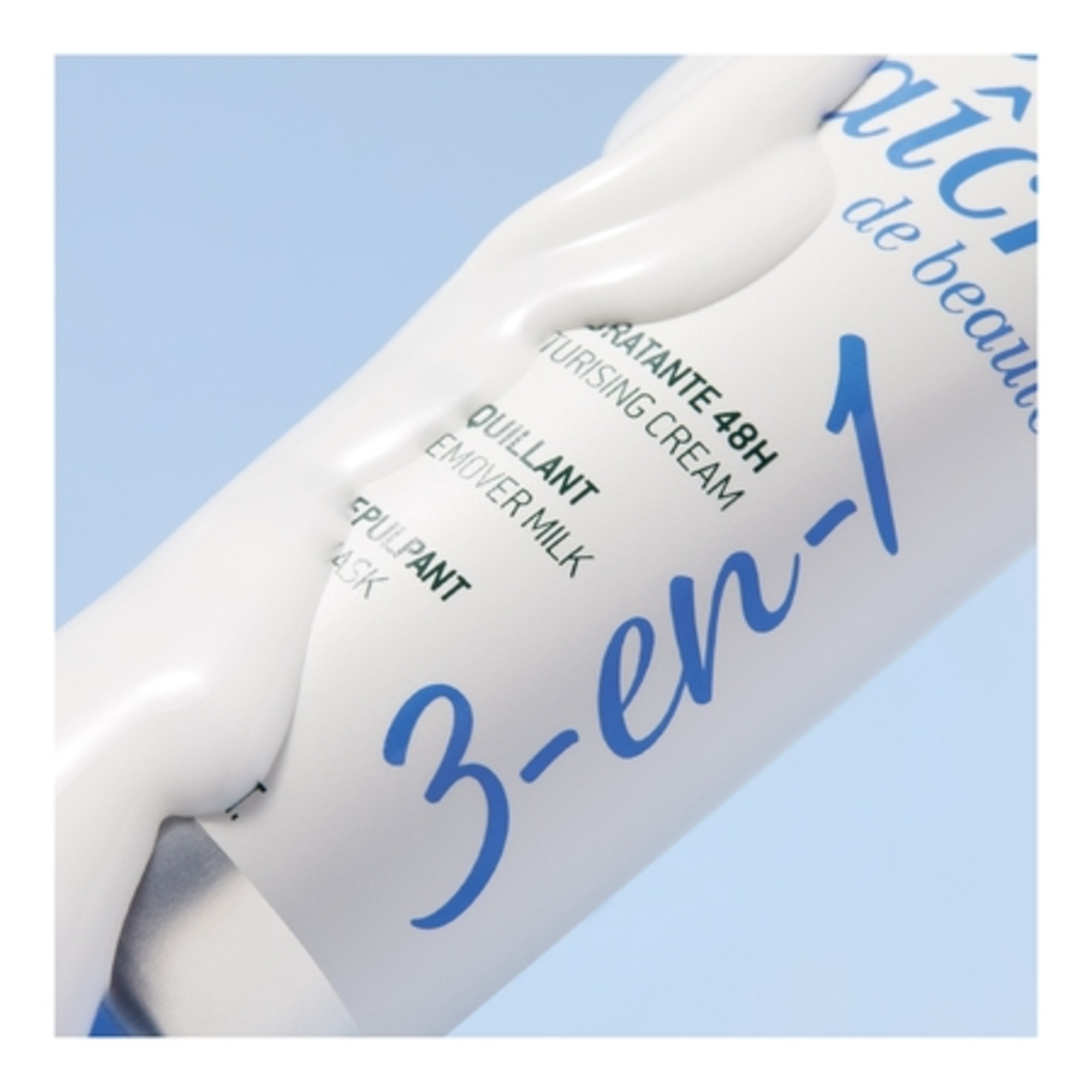 Crème 3-en-1 hydratante 48h + lait démaquillant + masque repulpant