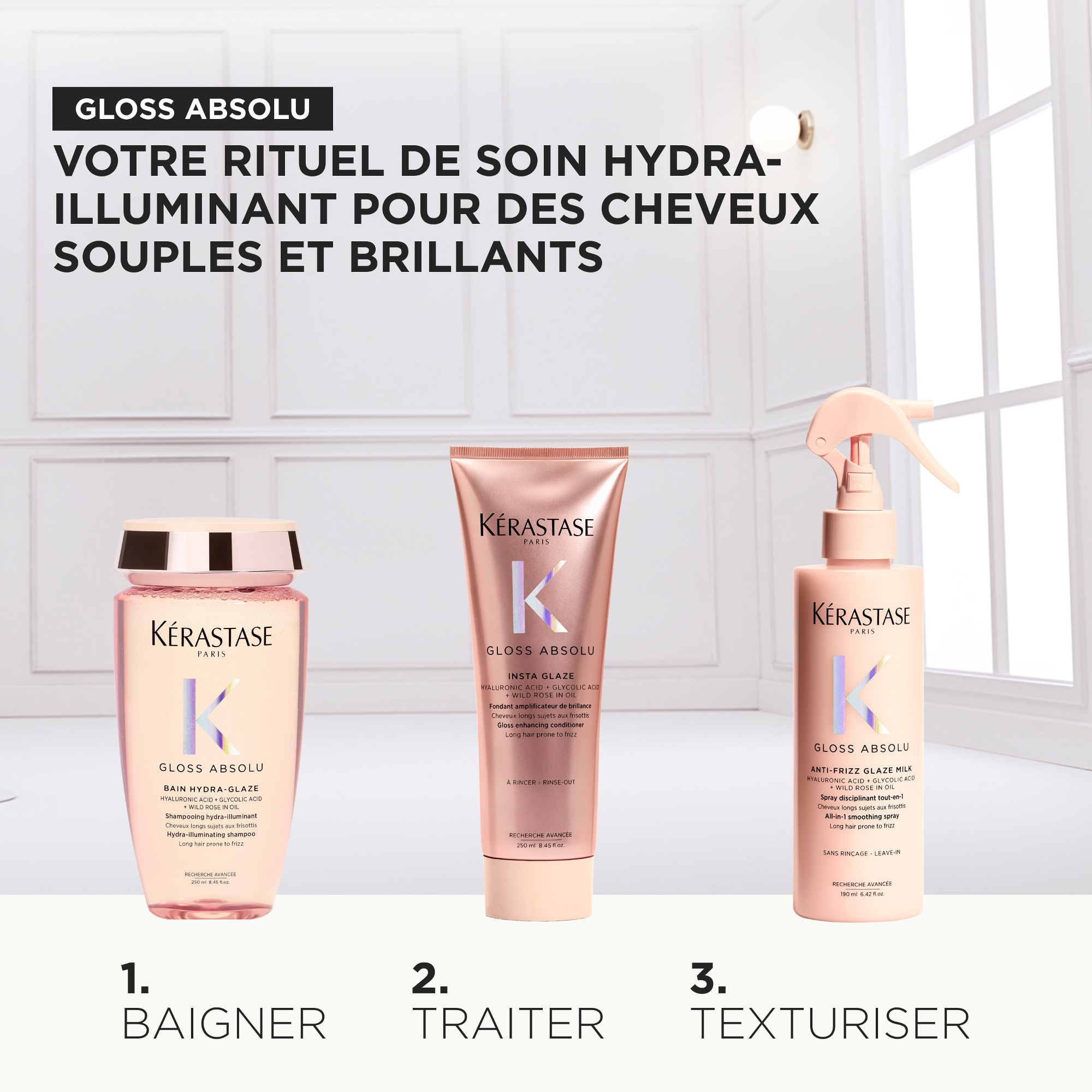 Coffret routine bain fondant + spray pour cheveux longs sujets aux frisottis