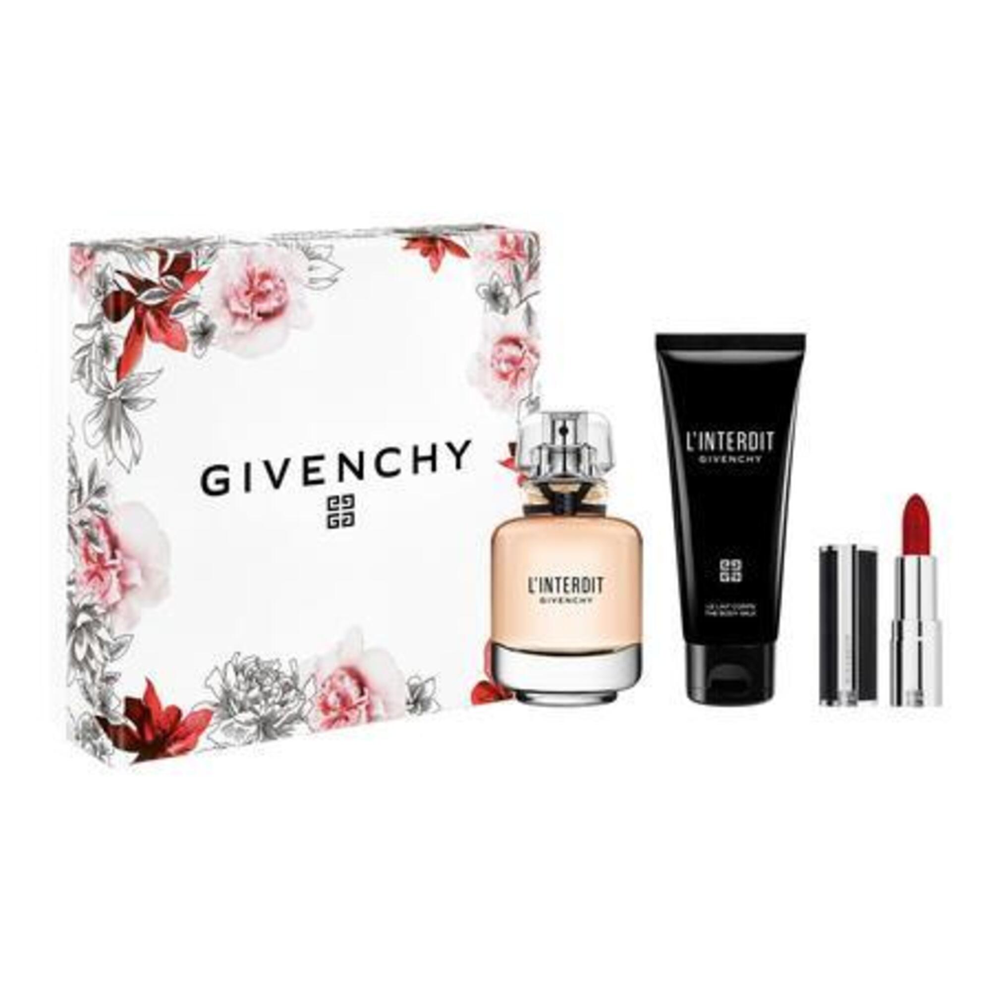  GIVENCHY L'INTERDIT GIVENCHY Coffret eau de parfum + lotion hydratante corps + mini le rouge intense silk  Coffret eau de parfum + lotion hydratante corps + mini le rouge intense silk