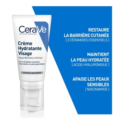 52ml CERAVE CRÈME HYDRATANTE VISAGE Crème hydratante visage peaux normales à sèches  1 of 4 