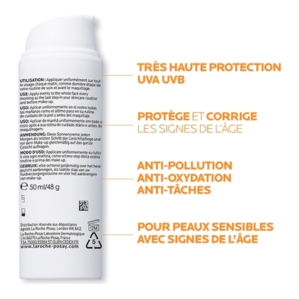 50ML LA ROCHE POSAY ANTHELIOS AGE CORRECT Crème solaire quotidienne anti-rides anti-tâches - SPF50  1 of 4 