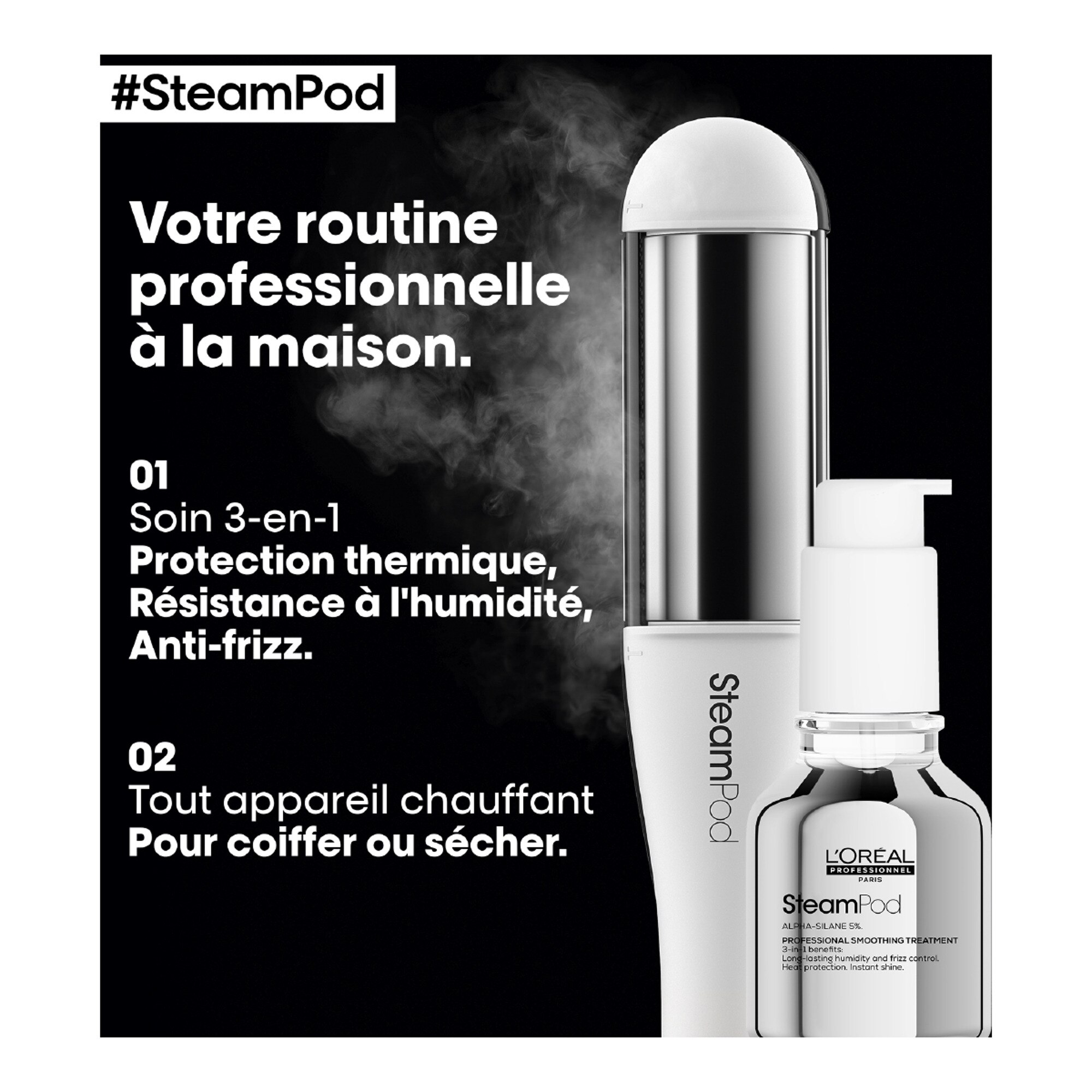 50ML STEAMPOD STEAMPOD Soin lissant professionnel - tous types de cheveux 1 of 4