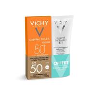 150ML VICHY CAPITAL SOLEIL Émulsion toucher sec spf50 + lait démaquillant 3-en-1 offert  1 of 2 